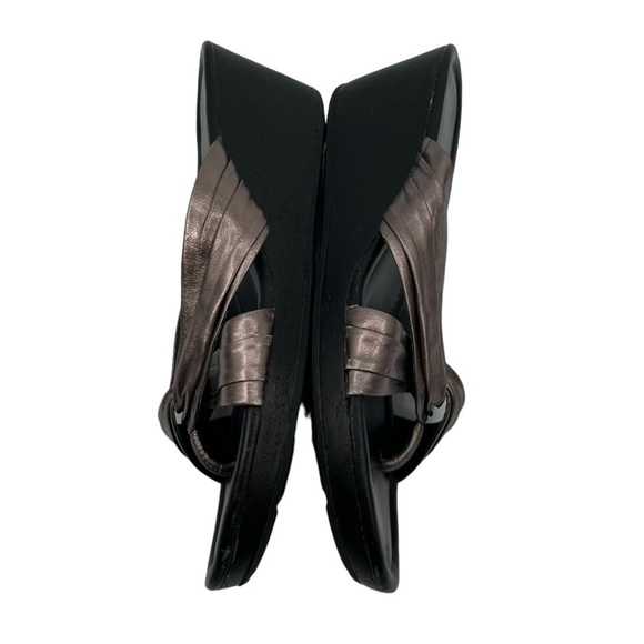 Cole Haan Bronze Metallic Criss Cross Strap Thong Wedge Sandals Size 11 Women’s - Picture 8 of 10